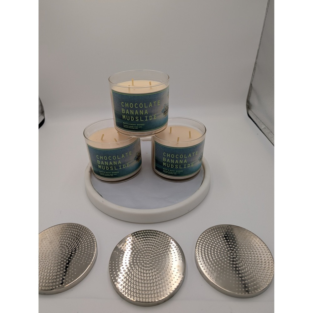 Bath & Body Works Chocolate Banana‎ Mudslide 3 Wick Candle Lot of 3 14.5 oz Each - Picture 5 of 5